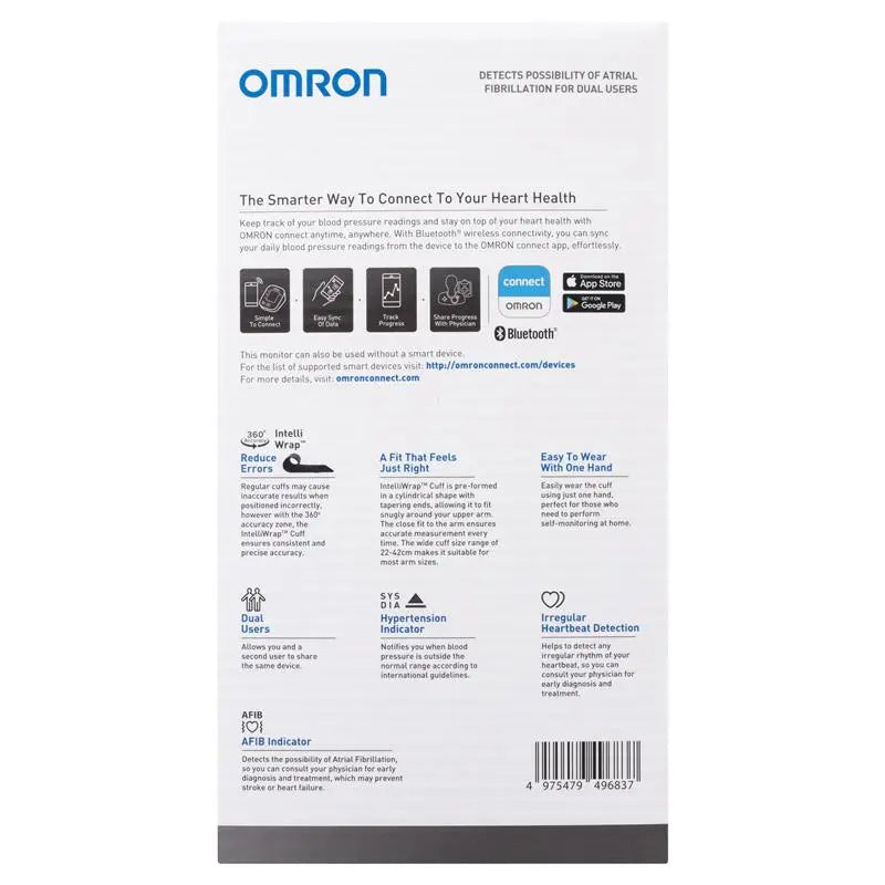 Omron HEM7361T Blood Pressure Monitor with AFib Indicator, Bluetooth