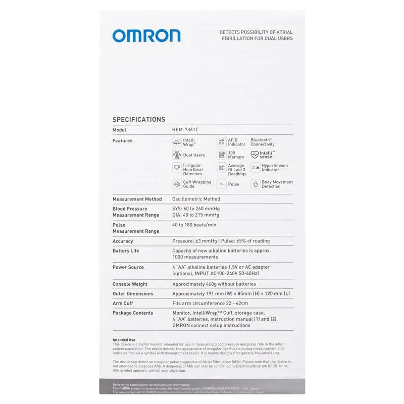 Omron HEM7361T Blood Pressure Monitor with AFib Indicator, Bluetooth