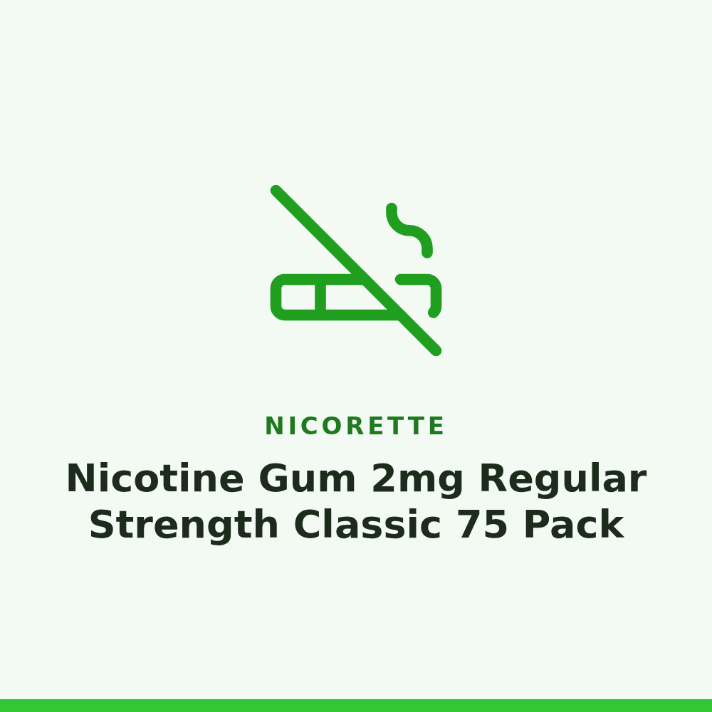 Nicorette Nicotine Gum 2mg Regular Strength Classic 75 Pack