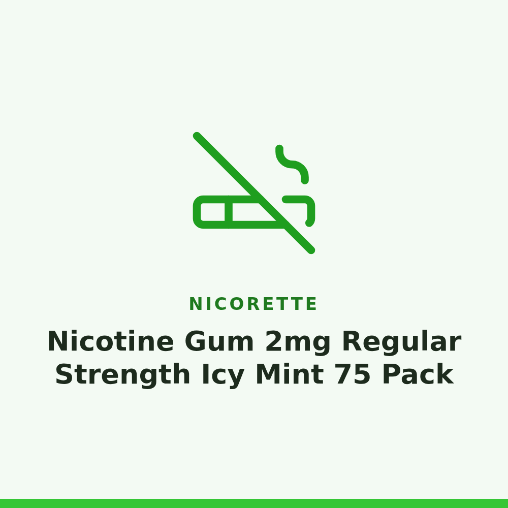 Nicorette Nicotine Gum 2mg Regular Strength Icy Mint 75 Pack