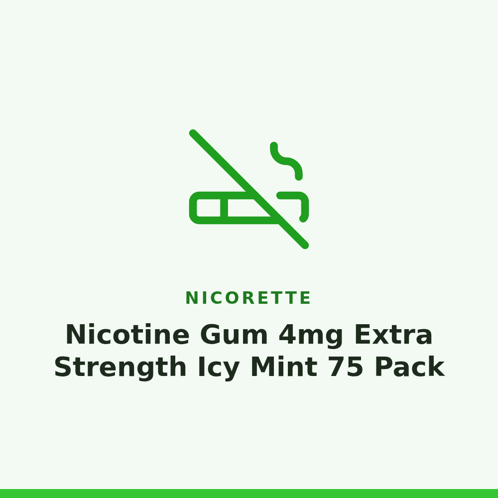 Nicorette Nicotine Gum 4mg Extra Strength Icy Mint 75 Pack